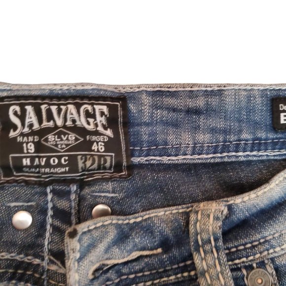 Salvage (Buckle) Havoc 32R (Meas 34x33.5 10" Rise) Slim Straight Med Jeans A4 - Picture 7 of 10